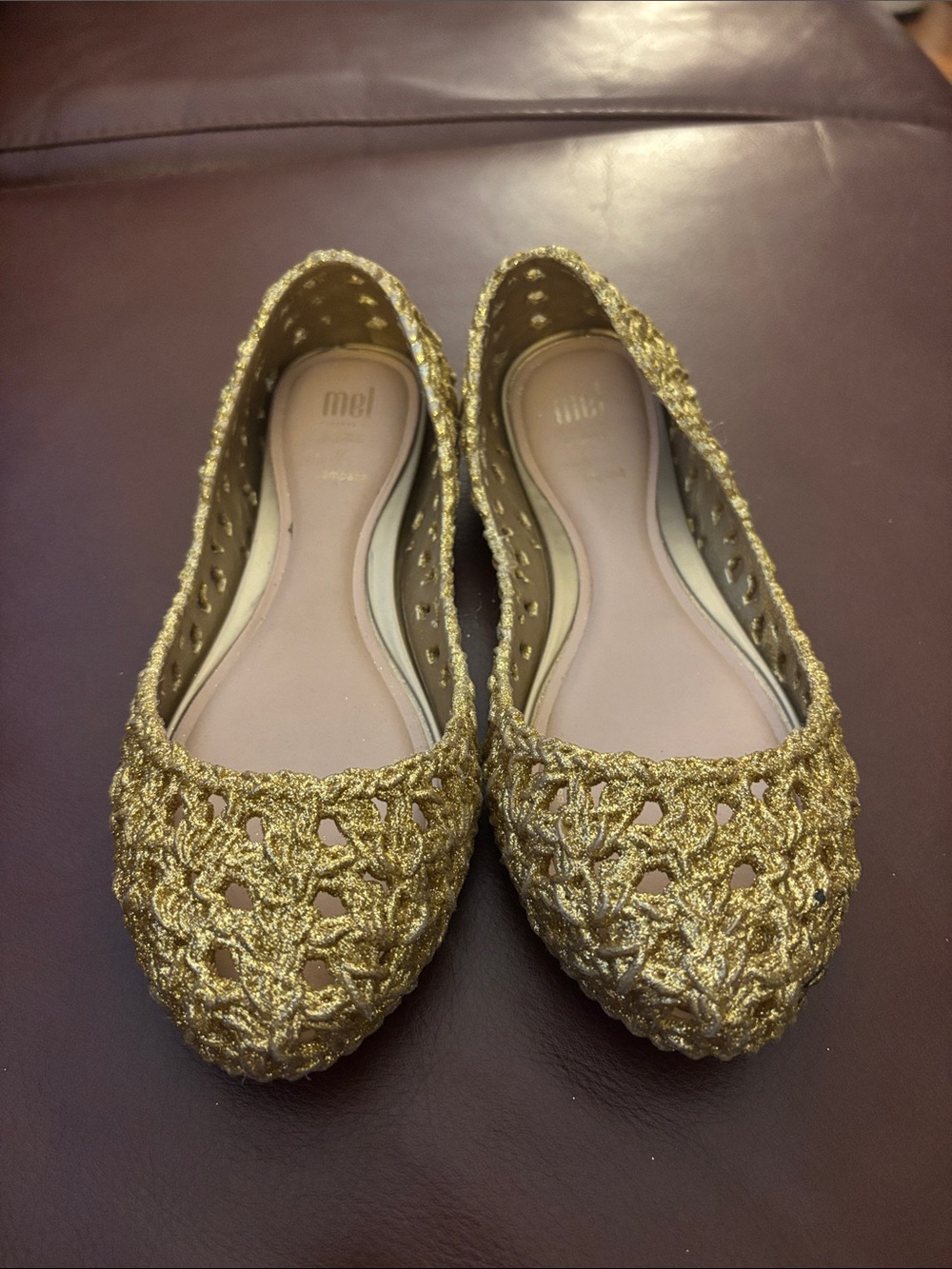 ME Makeover Essentials Gold Glitter Crochet Ballet Flats - Slip-On Style